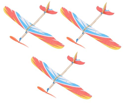 NUOBESTY Toys 3pcs Glider Plane Rubber Band Powered Helicopter STEM Educational Project for Prize Reward Birthday Party Favor (Random Pattern) Rubber Band Kit
