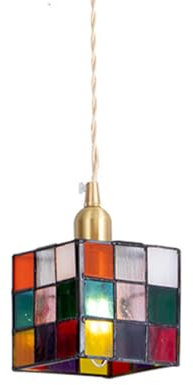 Lámpara colgante vintage E27 Tiffany vendimia cristal colorido lámpara de techo mediterránea rústica candelabro iluminación colgante para salón dormitorio comedor cocina pasillo balcón, D10cm (C)