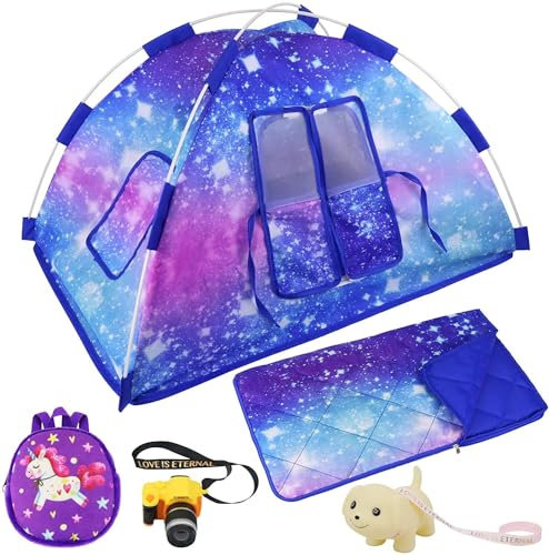 ZITA ELEMENT 18 Inch Doll Tent Set - Camping Tent, Sleeping Bag, Backpack, Toy Camera, Dog & Travel Accessories