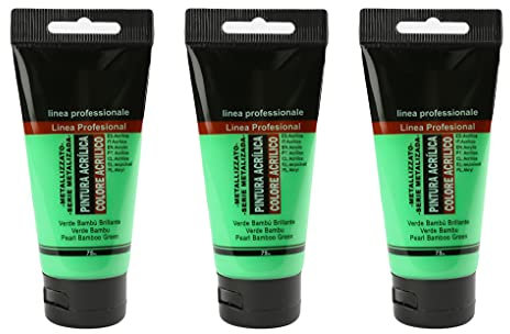 H HANSEL HOME Pintura Acrílica Colores, Alta Cobertura y Resistencia a la Luz, Sostenible/No Tóxico, Pintura Acrílica Profesional, Tubo de 75ml - Verde Metalizada 3 Unidades