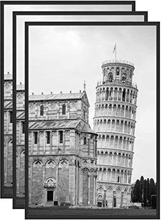 Veelot® 3x Cadre Photo DIN A3 29,7 x 42 cm,Métal Aluminium,Noir Mat,Grand Tableau 30x42cm,Affichescadre Affichepour Accrocherau Format Paysage et Portrait