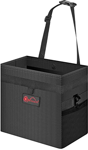 Vinsani Car Rubbish Bin with Lid Cover Waterproof Leakproof Interior Foldable Adjustable Straps Car Seat Boot Storage Bag Trash Holder Waste Organiser Car Accessories – Medium/Black