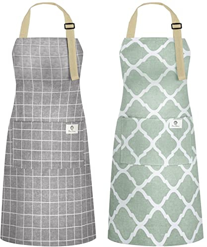 NLUS 2 Pack Kitchen Cooking Aprons, Adjustable Bib Soft Chef Apron with 2 Pockets for Men Women