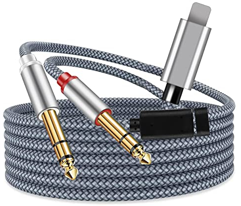 NCGGY Lighting to Dual 6.35mm 1/4 TRS Stereo Y-Cable Splitter i-Phone to Dual 1/4 inch Audio Cable Compatible iPad,i-Phone/XS/X /14/13/12/11//8/7,Amplifier,Speaker,Headphone,Mixing Console 6.6FT