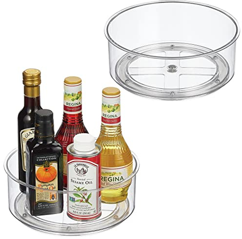 mDesign drehbares Gewürzregal – stilvoller Gewürzständer für Salz und Pfeffer, Backzubehör und Konserven – rundes Küchenregal für Anrichte und Küchenschrank – 2er-Set – durchsichtig