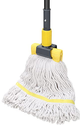 Trapeador Industrial Resistente con Mango de 146 cm de Largo y Abrazadera de mandíbula, trapeador de algodón húmedo con Extremo en Bucle para Limpieza de Suelos, hogar, Oficina, Garaje y Suelos de