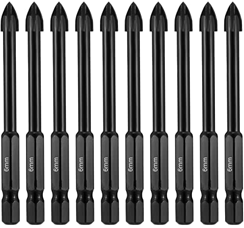 Glass and Tile Drill Bit 6mm, 10 Pcs Masonry Drill Bits Set Hex Shank Concrete Drill Bit Porcelain Tile Drill Bits 1/4 Hex Drill Bits for Glass Concrete Brick Wall Wood Aluminium Mirrors Porcelain
