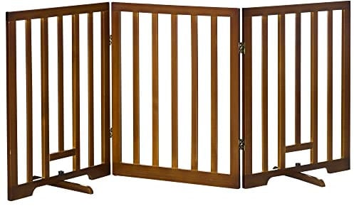 PawHut Cancellino per Cani Pieghevole a 3 Pannelli con Piedini Antiscivolo per Corridoi, Scale e Stanze, in Legno di Pino, 181x35x76 cm, Marrone Scuro
