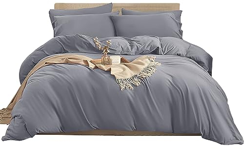 Imperial Rooms King Size Duvet Cover Sets Brushed Microfiber 3 PCs Plain Grey Bedding Set with Pillow Cases Button Closure Ultra Soft Quilt Bed Cover (230 x 220 Cm)