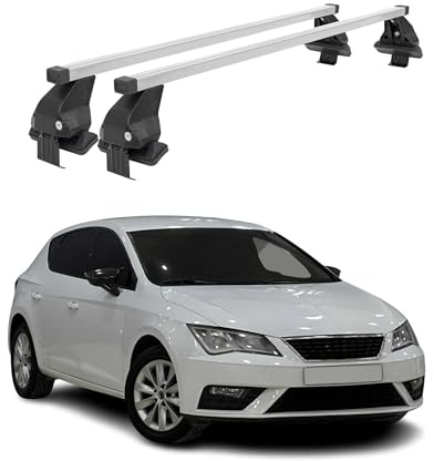OMAC Menabo Dachträger für Seat Leon 2012-2020 Stahl Silber | DIN 75302:2019 & ISO/PAS 11154:2006 geprüft, Abschließbar, City-Crash-getestet, bis 50 kg Traglast, Querträger, Grundträger