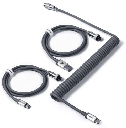 Coiled Keyboard Cable for Gaming Custom Keyboard,Double-Sleeved Coiled USB C Cable with Detachable Metal Aviator,USB A To Type C&Type C To Type C for Mechanical Keybaord,Printer,Phone,Ipad,Xbox-Grey