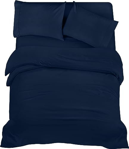 Utopia Bedding 4 Piece King Bedding Set - Duvet Cover, Fitted Sheet with Pillow cases - Soft Brushed Microfiber (Navy)