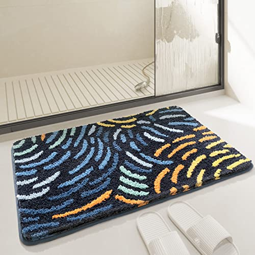Badezimmerteppich Blau Gelb Badematte rutschfest,Weiche Badteppich,Badvorleger Duschvorleger,Teppich Badezimmer Waschbar,Bad Teppich Flauschig 50×80cm