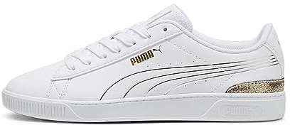 Puma Women Vikky V3 Metallic Shine Sneakers, Puma White-Puma Gold-Puma Silver, 38.5 EU