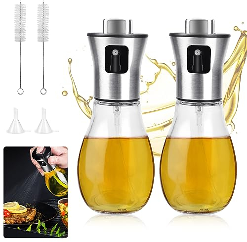 DOUSELLA 2 PCS Bouteille d'Huile en Spray Pulvérisateur d'Huile d'Olive Spray Huile Cuisine Flacon Pulvérisateur d'Huile en Verre Vaporisateur Huile Cuisine avec Pinceau et Entonnoir pour Vinaigre Vin