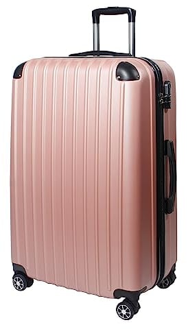 Nilpferd Handgepäck Koffer Reisekoffer mit Rollen Trolley Rollkoffer Sicherheit Zahlenschloß Handgepäck 4 Rollen (Roségold, XL)