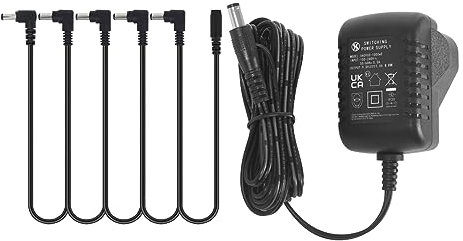 Security-01 9V 1A Power Supply Adapter, with 5 Way Daisy Chain Cable, Tip Negative, Plug 5.5mm x 2.1mm, for Guitar Effects Pedal
