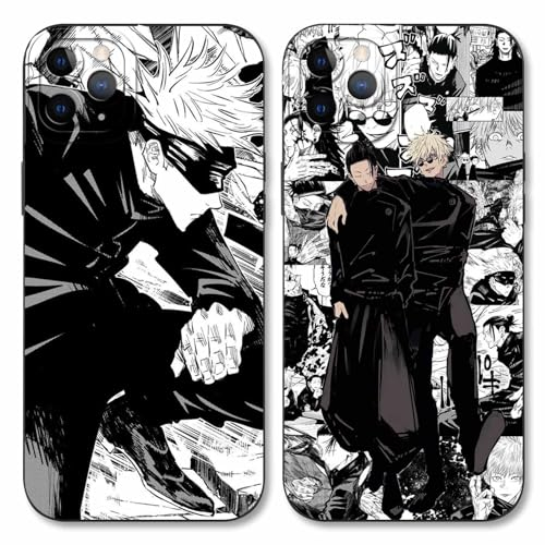2 Stück Handyhülle für Apple iPhone 11 Pro Max Hülle 6.5'', Anime Motiv Gojo Satoru Itadori Yuji Manga Muster Schutzhülle Jungs Case Schutz der Linse Design Cover Stoßfest, Schwarz1