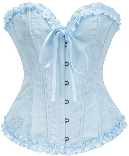 Vrapo Azure Blue Corset Top for Women | Overbust Lace Up Waist Cincher Shapewear Lingerie - Size S