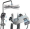 MENAYODA Duschsystem mit Thermostat 4-Funktions-Klaviertasten Messing Mischbatterie Duschset mit Kopfbrause 3 Modus Handbrause Bidetbrause Badewannenarmatur Verstellbar Duschsäule