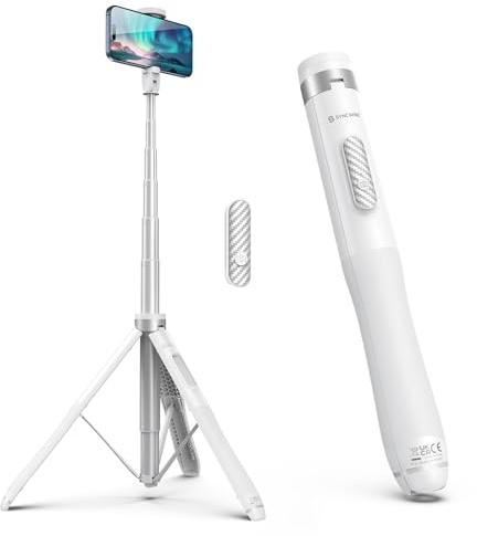 SYNCWIRE Selfie Stick Stativ 136cm mit Fernbedienung, Ausziehbarer Aluminium Selfie Stick mit 360°-Drehung, Tripod für iPhone & Android-Telefone, Einzigartiges Design mit Offenen Tasten, Weiß