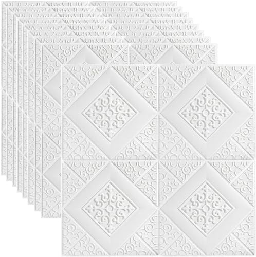 3D-Tapete, 10 Stück, 5 m², Selbstklebende Wandpaneele for Abziehen und Aufkleben, for Decke, Schlafzimmer, Zuhause, Wohnzimmer, Hintergrund, weiß