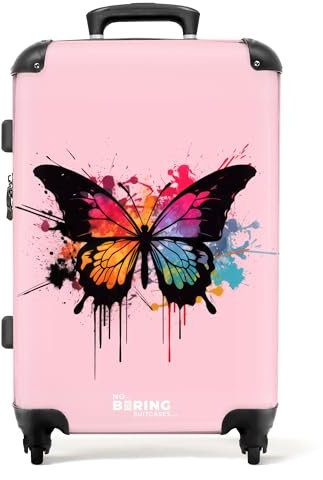NoBoringSuitcases.com Valise Enfant, Grande Valise, Valise Enfant Fille, Valise Enfant Roulette, Serrure TSA, Valise 23kg, Valise Fille Ado, Valise Grande Taille (67cm - 72L) (Papillon - Arc-en-Ciel)