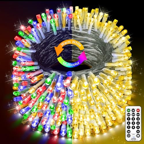 XURISEN Outdoor Fairy Light, 80M 800 LED Christmas Lights Plug in Color Changing Clear Wire String Lights with 11 Modes Remote Control for Outside Indoor Xmas Decorations- Warm White & Multicolor