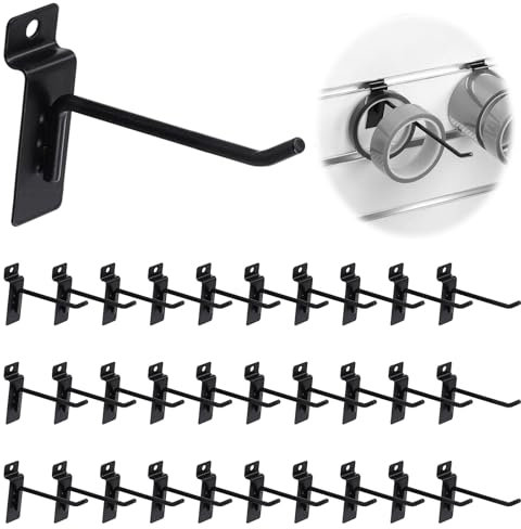 Yauhar 30 ganchos plateados de 10 cm para paneles de listones, ganchos resistentes para colgar en la pared, ganchos de metal para rejilla, garaje, tienda minorista (diámetro del cable: 5,6 mm)