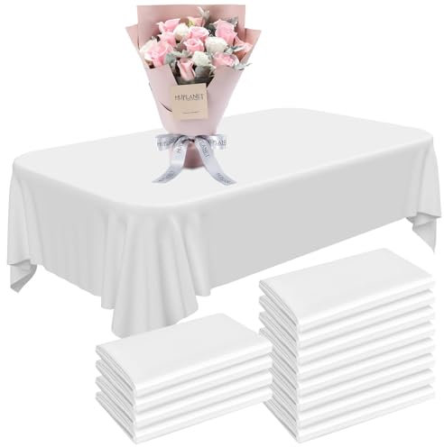 12 Stück Einweg-Tischdecken, 137 x 274 cm Tischdecke Weiße Rechteckige Tischdecke Kunststoff Wasserdicht ölbeständig, Tischdecken für Party Hochzeiten Haushalt Picknick Geburtstags, Weiss