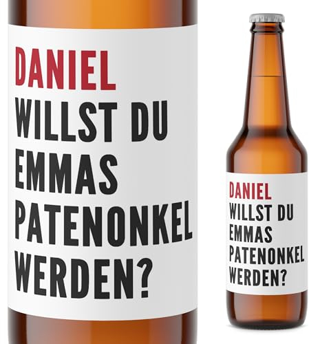 Patenonkel fragen Willst du mein Patenonkel werden personalisierte Bierflaschen Etiketten Taufpaten fragen Bier Geschenk selbstklebende Flaschenetiketten 2 Stück | 9x9 cm