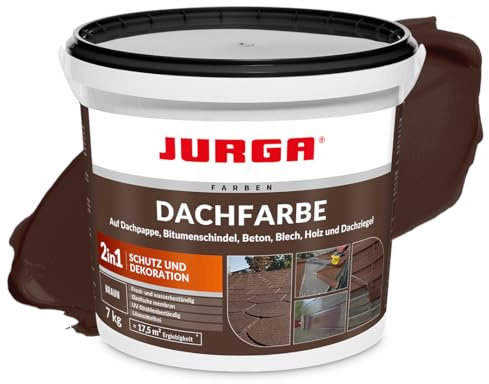 JURGA Dachfarbe 7 Kg Braun (≈17,5m²) 2 in 1: Deko & Schutz, Sockelfarbe, Betonfarbe, UV- und Witterungsbeständig, Hohe Elastizität, Einfache Anwendung, LF-frei, Innen- und Außenrenovierfarbe