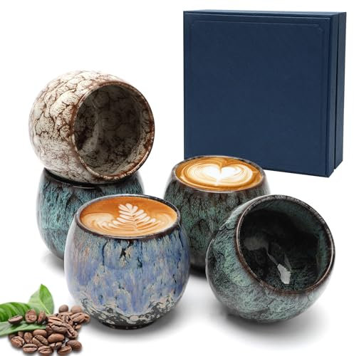 Umllpet Lot de 5 tasses à expresso de 110 ml - Mini tasses à expresso - Tasses à moka sans anse - En céramique - Petites tasses à café - Pour expresso, moka, thé, Pâques, cadeau d'anniversaire pour