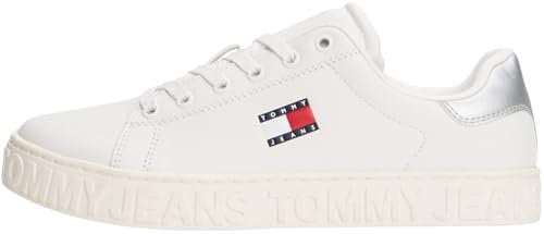 Tommy Jeans Baskets Compensées Femme Logo Basses, Multicolore (Ecru/Silver), 36