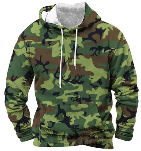 Felpa con cappuccio da uomo in pile 2024 felpe natalizie da uomo con stampa mimetica alla moda casual tasca coulisse felpa con cappuccio camicie invernali per uomo, AG., 4XL