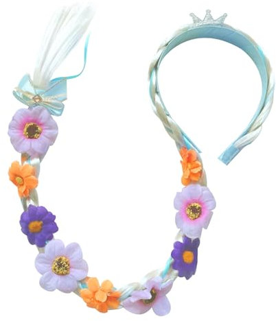 Raponne à Rapunzel pour enfants 27 longs perruques tressées Bandeaux Rapunzel Hair avec des fleurs de tiara ornure tangulé B.