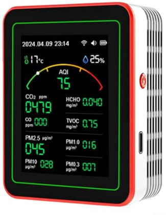 Monitor de calidad del aire 15 en 1 probador, detector de AQI en tiempo real, medidor HCHO, sensor PM2.5, para el hogar y la oficina (blanco)