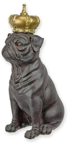 JS Garten Deko Dekofigur Mops mit Krone Höhe 28,5 cm Figur aus Resin Dekoration Statue Skulptur