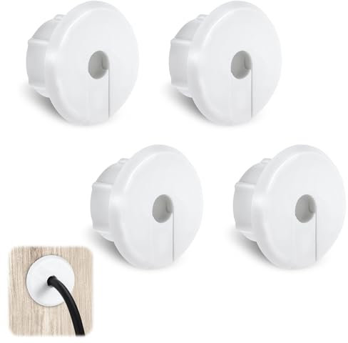 4Pcs Wall Cable Pass Through Grommet, 1'' Plastic Cable Feed Through Bushing, Compatible Wall Hole Cable Routing Kit, Cords Hole Covers Wall Bushing Grommet for Cables Wires Furniture (White)