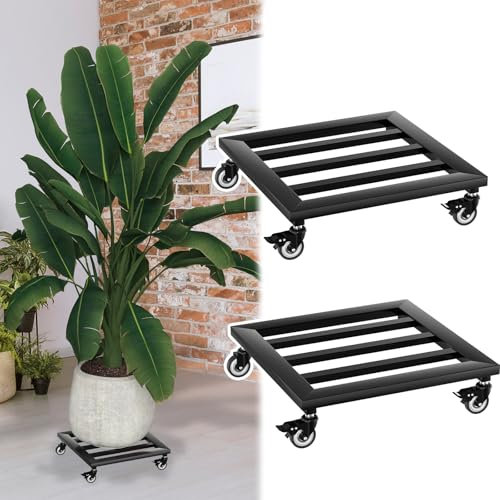 NAIZY Pflanzenroller 2 Stück Pflanzen Rollbrett 30x30 cm Quadrat Blumentopf Untersetzer mit 4 Rollen Blumenroller Tragfähigkeit 160 KG, für Außen-Innen (Type A)