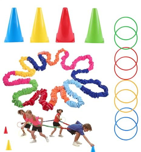 Elastisches kooperatives dehnbares Band | Sport-Gummiband Spiel | Gruppenaktivitäten Motorseil mit markiertem Eimer für Zuhause, Schule, Park, Garten