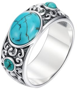 BETHZA Echter Türkis-Ring 925er-Sterlingsilber 3 Steine breiter Türkis Edelsteinring Schmuck Geschenke für Frauen