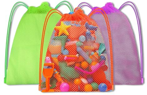 Cosmeria Strandtasche, 3er Pack Mesh Drawstring Sandspielzeug Tasche für Strand, Sandkasten und Outdoor-Aktivitäten – Leicht, Langlebig und Schnelltrocknend