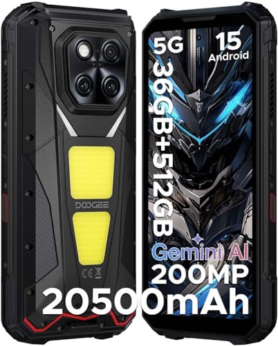DOOGEE V Max Play Rugged Smartphone 5G, Dimensity 7300, 20500 mAh Batteria Android 15, 36GB+512GB, 6.78'' FHD+ IPS 120Hz+ 200MP, Funzione proiettore/Widevine L1/Fingerprint ID/Face Unlock/NFC- Nero