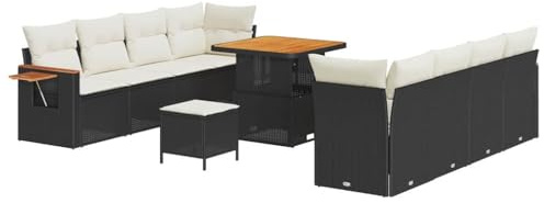 vidaXL 11-teiliges Gartensofa-Set mit Kissen in Schwarz und Creme Weiß. Modular für Entspannung, Essen, Lounge-Sitzplätze, Terrasse und Außenbereich.