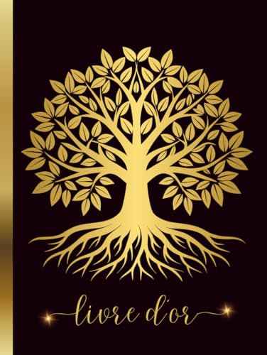 Livre d'or Arbre de vie: Noir et Doré | Couverture RIGIDE | Mariage, Anniversaire, EVJF, Baptême, Communion, Départ en Retraite | Grand format | 100 Pages Vierges à Personnaliser | Style chic, Elégant
