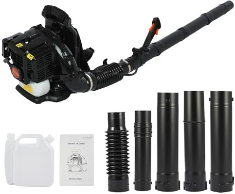 Soffiatore a Zaino a Benzina 52CC, Soffiatore Foglie Professionale da Giardino, Attrezzo per Pulizia Cortile, Neve, Foglie Secche, Aria Compressa, Tubo Flessibile, Uso Esterno, Motore Potente (Nero)