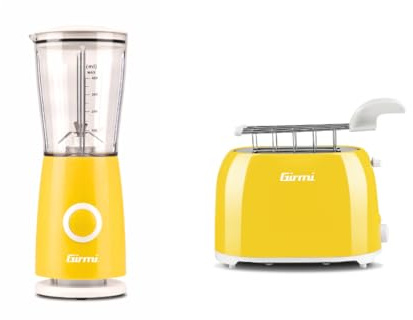 Girmi FR03 Frullatore Elettrico 170W con 4 lame INOX, Giallo + TP10 Tostapane 750W con 7 livelli di cottura, Giallo