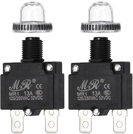 QUARKZMAN 2 Pcs Interruptor De Circuito De Botón De 13Amp, 125/250V AC 32V DC Protector Térmico De Sobrecarga Con Reinicio Manual Y Tapas De Botón Impermeables