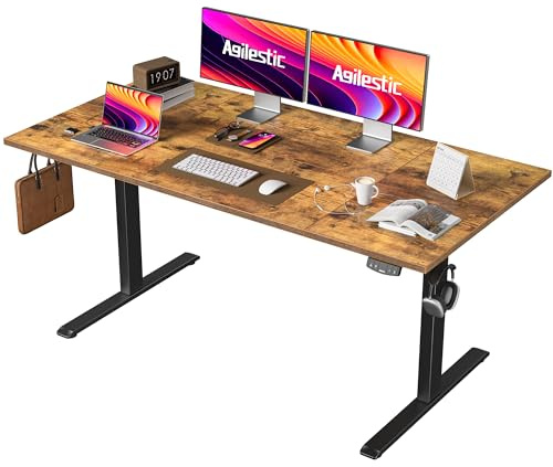 Agilestic Höhenverstellbarer Schreibtisch 160 x 80 cm | Schreibtisch elektrisch mit 2 Speicherplätzen, Stehschreibtisch mit vierteiliger Tischplatte, Computertisch, Braun
